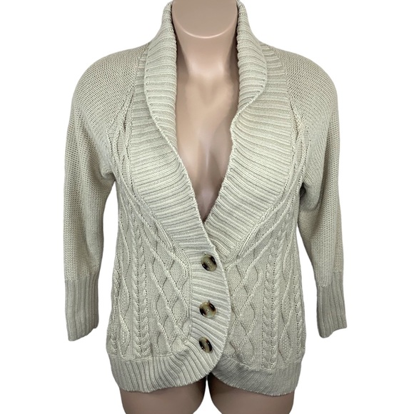 Merona Sweaters - 2x Beige Cable Knit Cardigan Sweater Button Long Sleeve Stretch Plus Shrug